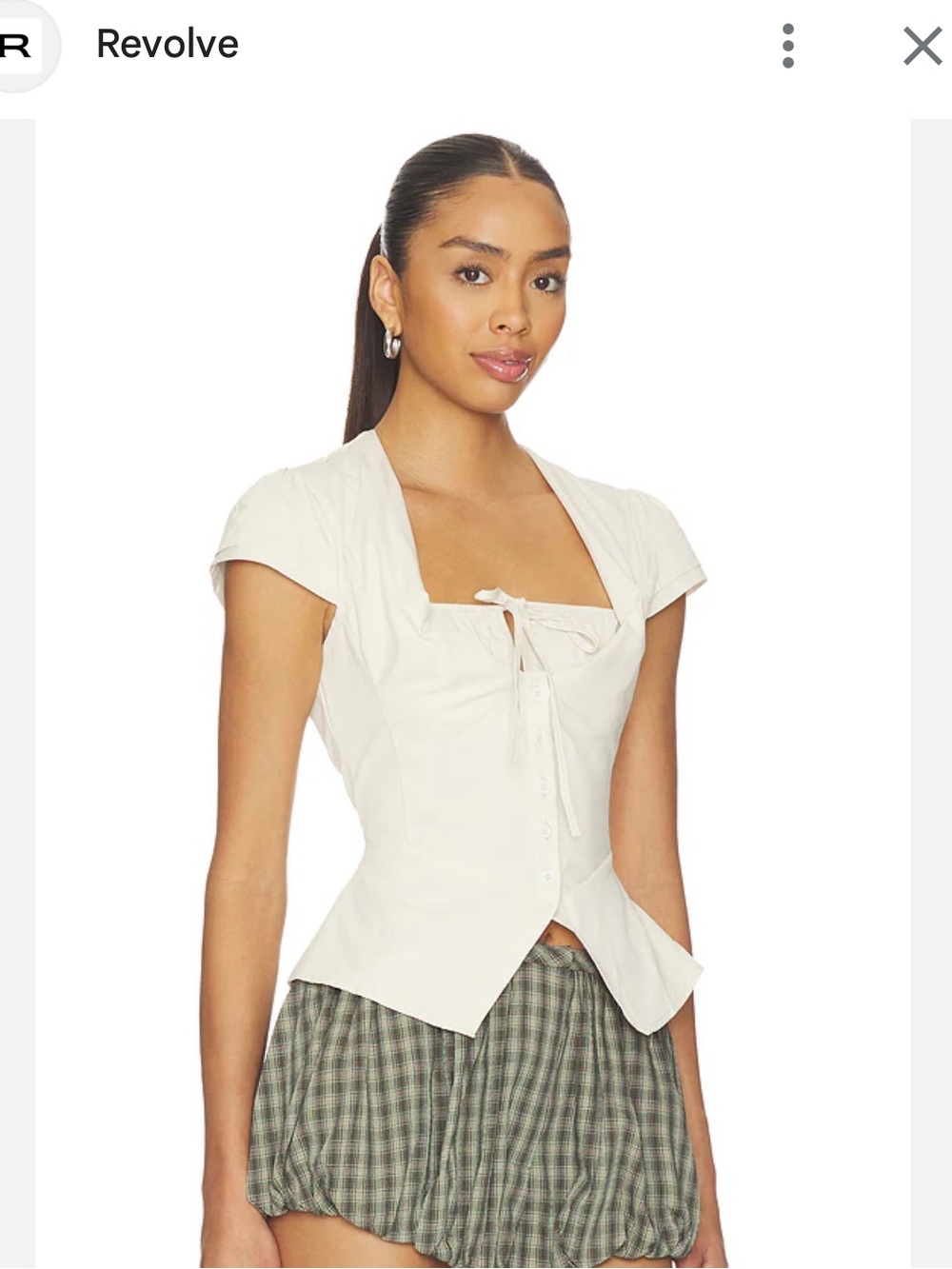 Lioness Cream Ruffle-Front Button-Down Cap Sleeve Top - Picture 3 of 3